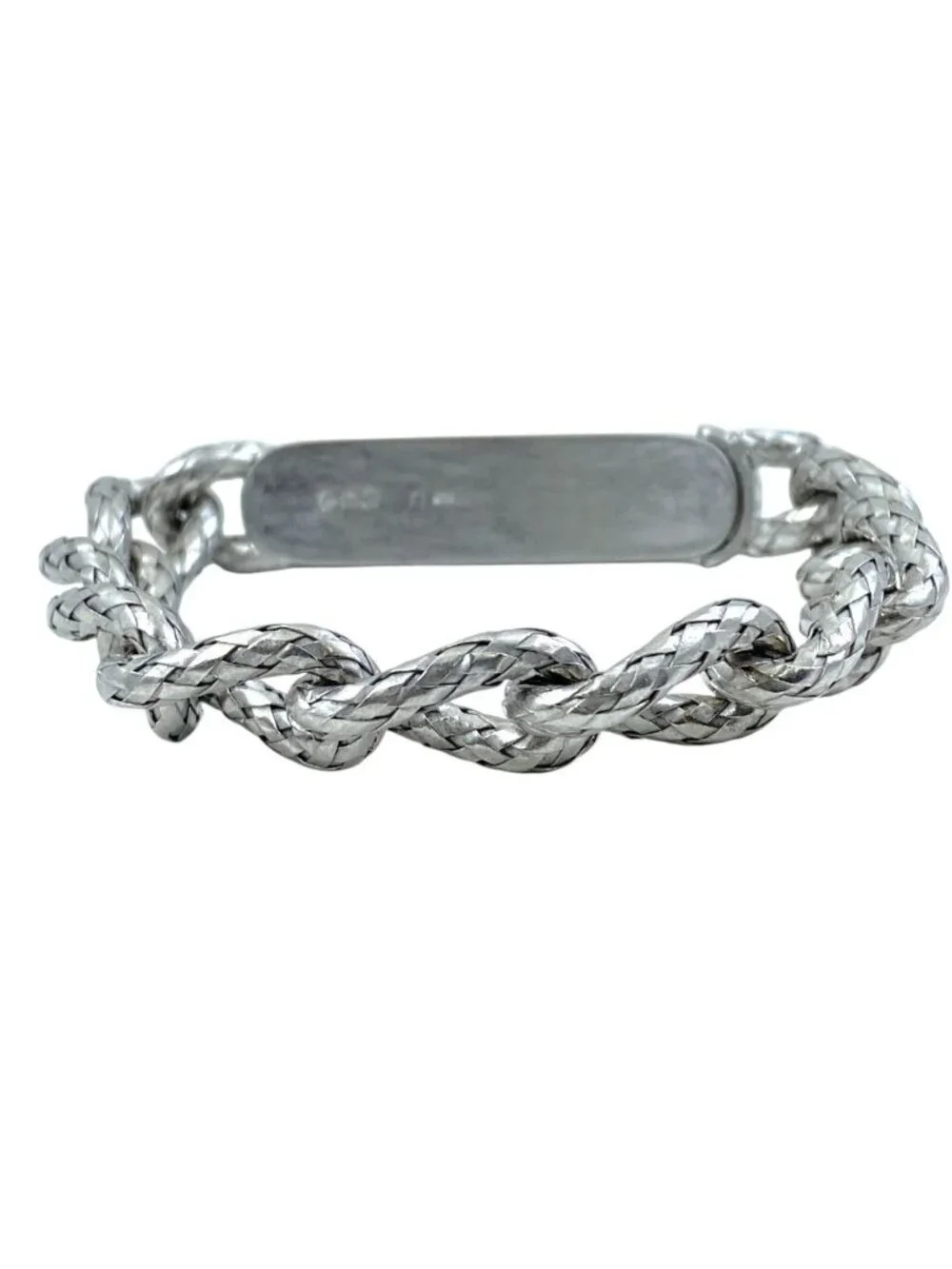 Bottega Veneta Chain Bracelet ID Intrecciato Silver Color Simple